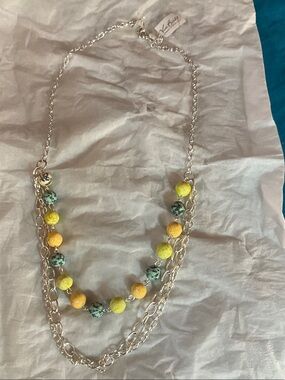 VIVA BEADS Yellow & Teal Layered Bead and Chain Necklace - Green Envy- Handmade